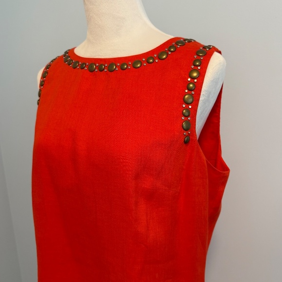 Anne Klein 100% Linen Sleeveless Embellished Red‎ Lined Dress Size 12 - Picture 3 of 12